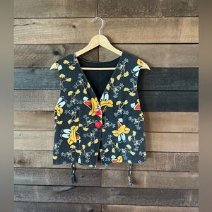 Vintage Daffy Duck Looney Tunes Button Vest Cartoon Print Black Red Graphic